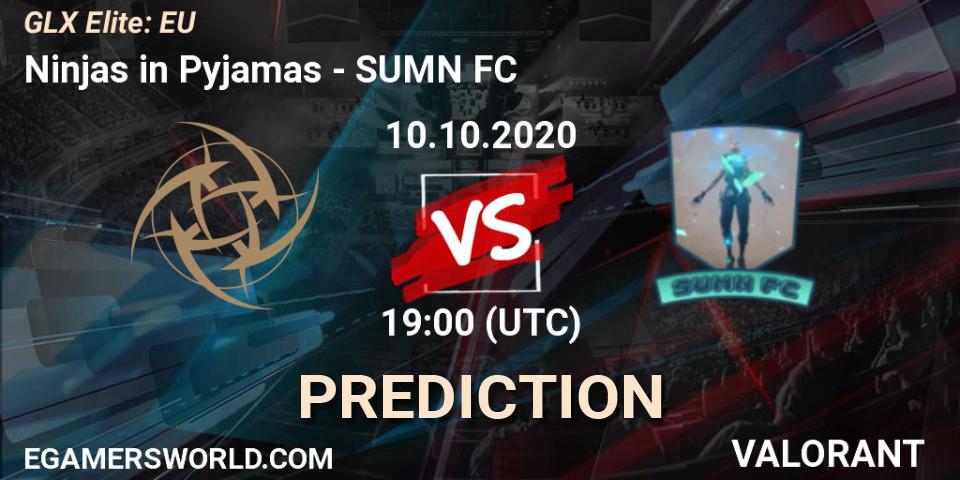 Prognoza Ninjas in Pyjamas - SUMN FC. 10.10.2020 at 20:30, VALORANT, GLX Elite: EU