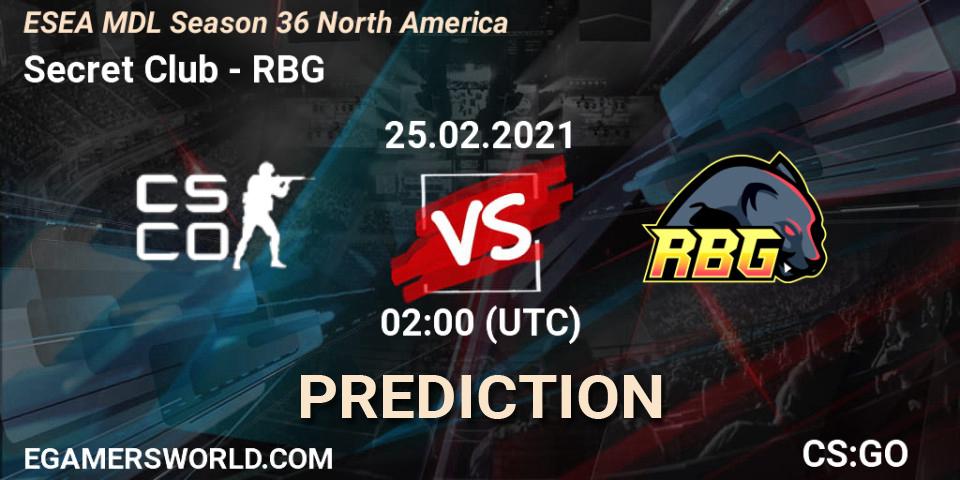 Prognoza Secret Club - RBG. 25.02.2021 at 02:00, Counter-Strike (CS2), MDL ESEA Season 36: North America - Premier Division