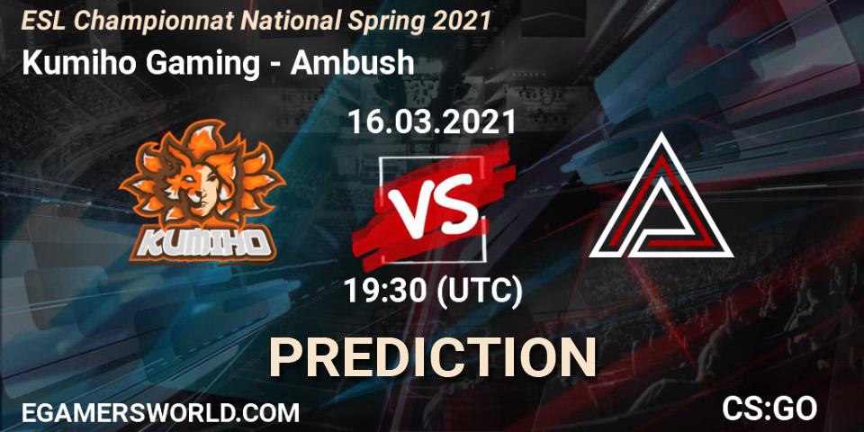 Prognoza Kumiho Gaming - Ambush. 16.03.2021 at 19:30, Counter-Strike (CS2), ESL Championnat National Spring 2021