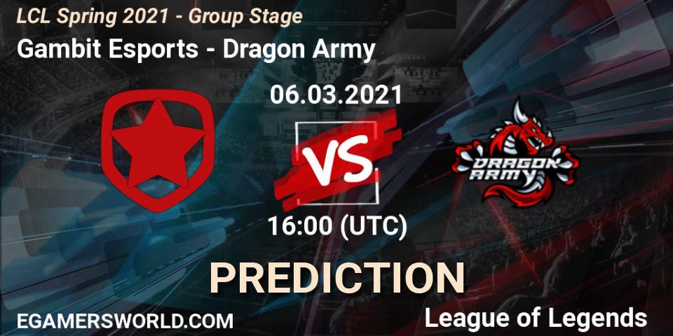 Prognoza Gambit Esports - Dragon Army. 06.03.21, LoL, LCL Spring 2021 - Group Stage