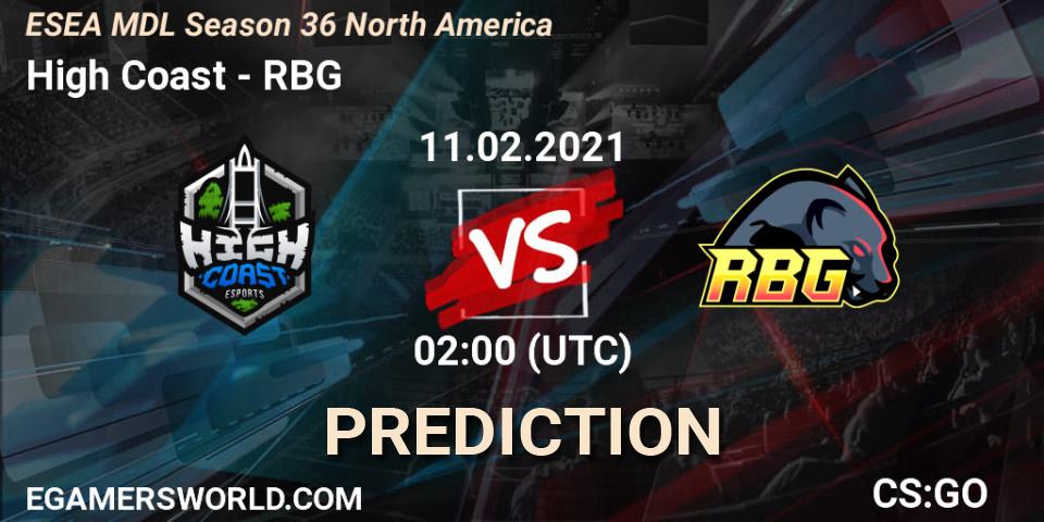 Prognoza High Coast - RBG. 11.02.2021 at 02:00, Counter-Strike (CS2), MDL ESEA Season 36: North America - Premier Division