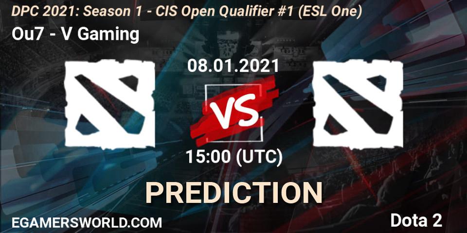 Prognoza Ou7 - V Gaming. 08.01.2021 at 15:00, Dota 2, DPC 2021: Season 1 - CIS Open Qualifier #1 (ESL One)