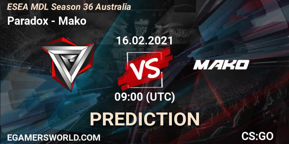 Prognoza Paradox - Mako. 16.02.2021 at 09:00, Counter-Strike (CS2), MDL ESEA Season 36: Australia - Premier Division