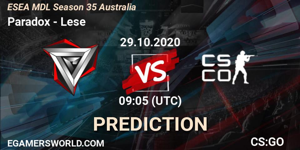 Prognoza Paradox - Lese. 29.10.2020 at 09:05, Counter-Strike (CS2), ESEA MDL Season 35 Australia