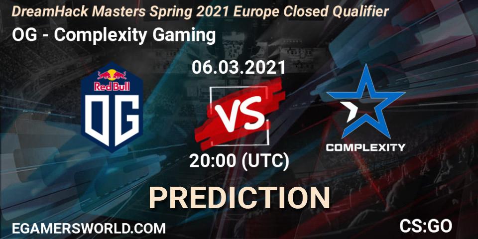 Prognoza OG - Complexity Gaming. 06.03.2021 at 20:10, Counter-Strike (CS2), DreamHack Masters Spring 2021 Europe Closed Qualifier