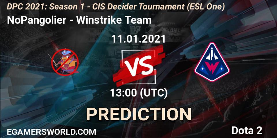 Prognoza NoPangolier - Winstrike Team. 11.01.2021 at 13:00, Dota 2, DPC 2021: Season 1 - CIS Decider Tournament (ESL One)
