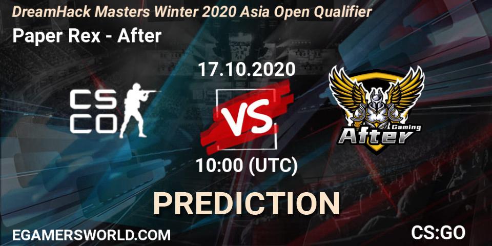 Prognoza Paper Rex - After. 17.10.2020 at 10:00, Counter-Strike (CS2), DreamHack Masters Winter 2020 Asia Open Qualifier