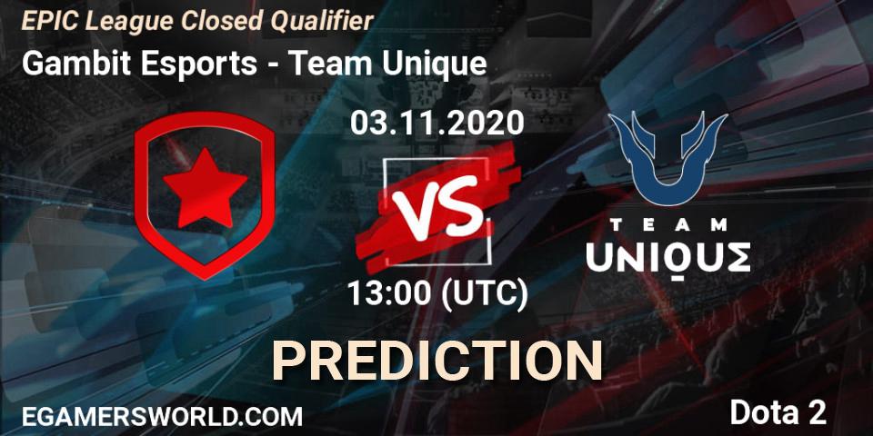 Prognoza Gambit Esports - Team Unique. 03.11.2020 at 15:00, Dota 2, EPIC League Closed Qualifier