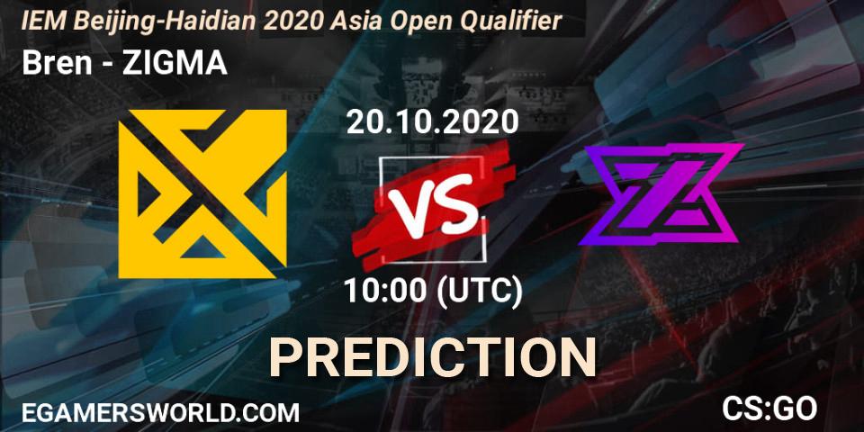Prognoza Bren - ZIGMA. 20.10.2020 at 10:00, Counter-Strike (CS2), IEM Beijing-Haidian 2020 Asia Open Qualifier