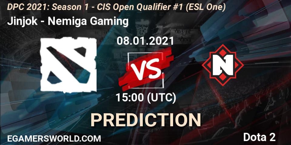 Prognoza Jinjok - Nemiga Gaming. 08.01.2021 at 15:00, Dota 2, DPC 2021: Season 1 - CIS Open Qualifier #1 (ESL One)