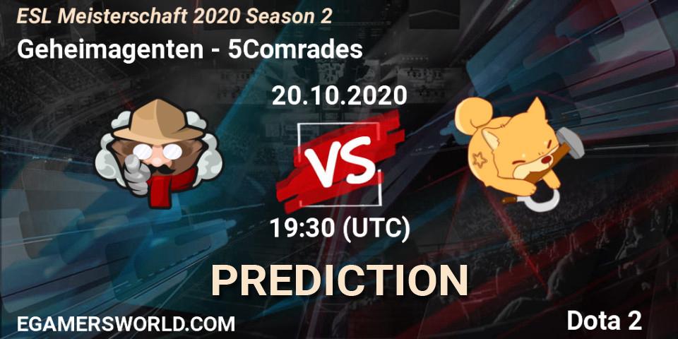 Prognoza Geheimagenten - 5Comrades. 22.10.2020 at 17:15, Dota 2, ESL Meisterschaft 2020 Season 2
