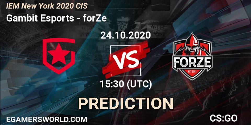 Prognoza Gambit Esports - forZe. 24.10.2020 at 15:30, Counter-Strike (CS2), IEM New York 2020 CIS