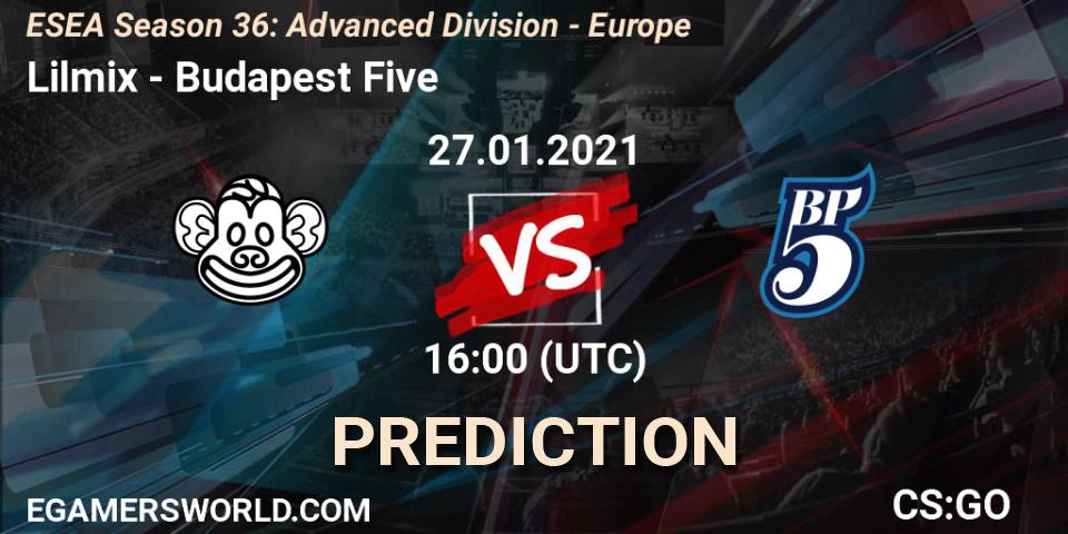Prognoza Lilmix - Budapest Five. 27.01.2021 at 18:00, Counter-Strike (CS2), ESEA Season 36: Europe - Advanced Division