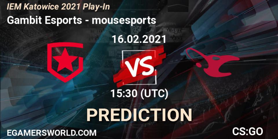 Prognoza Gambit Esports - mousesports. 16.02.21, CS2 (CS:GO), IEM Katowice 2021 Play-In