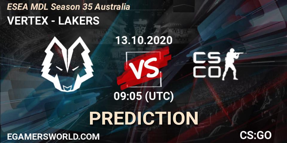 Prognoza VERTEX - LAKERS. 13.10.2020 at 09:05, Counter-Strike (CS2), ESEA MDL Season 35 Australia