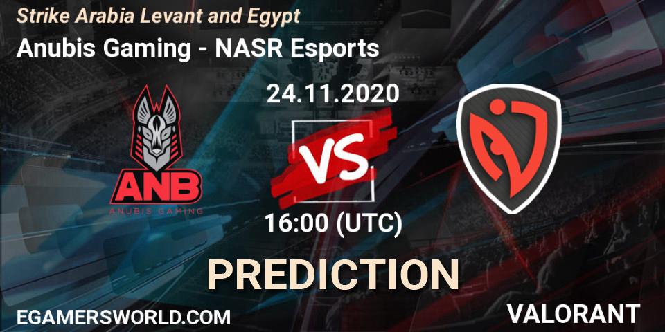 Prognoza Anubis Gaming - NASR Esports. 24.11.2020 at 16:00, VALORANT, Strike Arabia Levant and Egypt