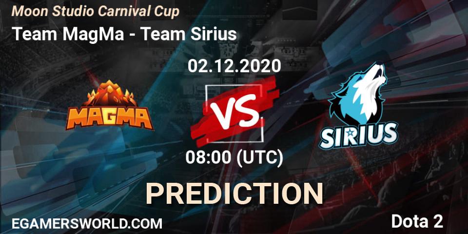 Prognoza Team MagMa - Team Sirius. 02.12.2020 at 08:15, Dota 2, Moon Studio Carnival Cup