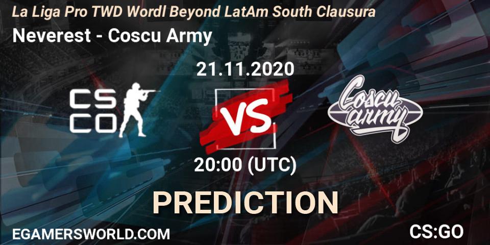 Prognoza Neverest - Coscu Army. 21.11.20, CS2 (CS:GO), La Liga Pro TWD Wordl Beyond LatAm South Clausura