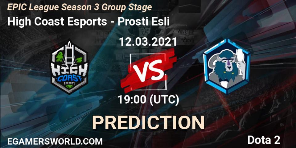 Prognoza High Coast Esports - Prosti Esli. 12.03.2021 at 19:02, Dota 2, EPIC League Season 3 Group Stage