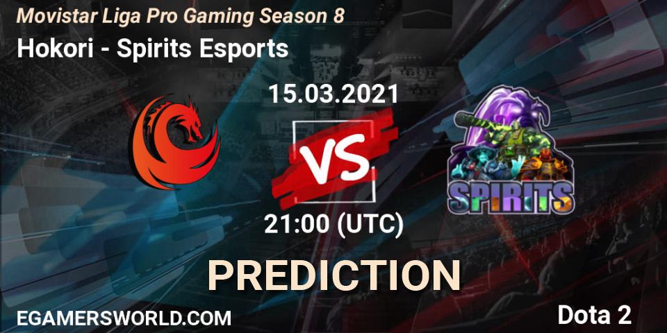Prognoza Hokori - Spirits Esports. 16.03.2021 at 00:00, Dota 2, Movistar Liga Pro Gaming Season 8