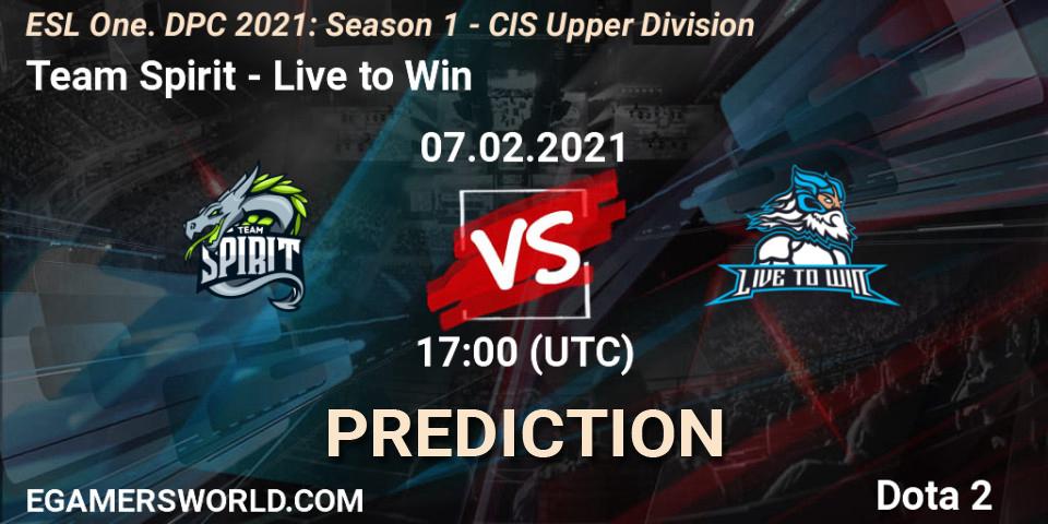 Prognoza Team Spirit - Live to Win. 07.02.2021 at 16:56, Dota 2, ESL One. DPC 2021: Season 1 - CIS Upper Division