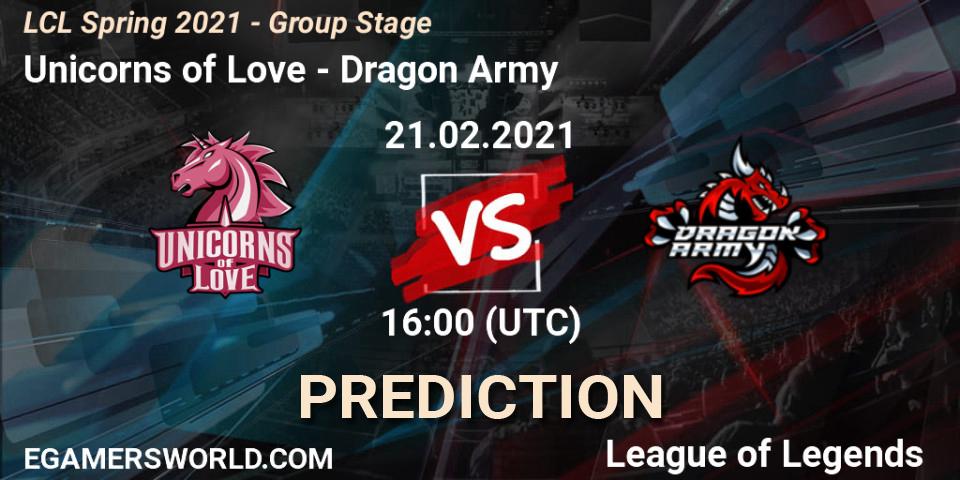 Prognoza Unicorns of Love - Dragon Army. 21.02.2021 at 16:00, LoL, LCL Spring 2021 - Group Stage