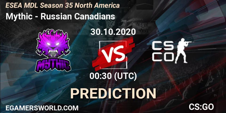 Prognoza Mythic - Russian Canadians. 30.10.2020 at 00:30, Counter-Strike (CS2), ESEA MDL Season 35 North America