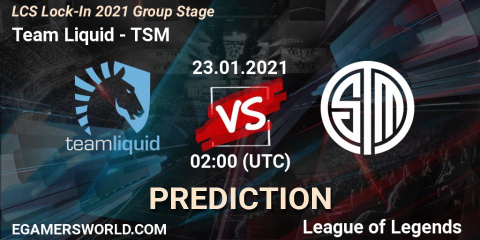 Prognoza Team Liquid - TSM. 23.01.2021 at 02:00, LoL, LCS Lock-In 2021 Group Stage