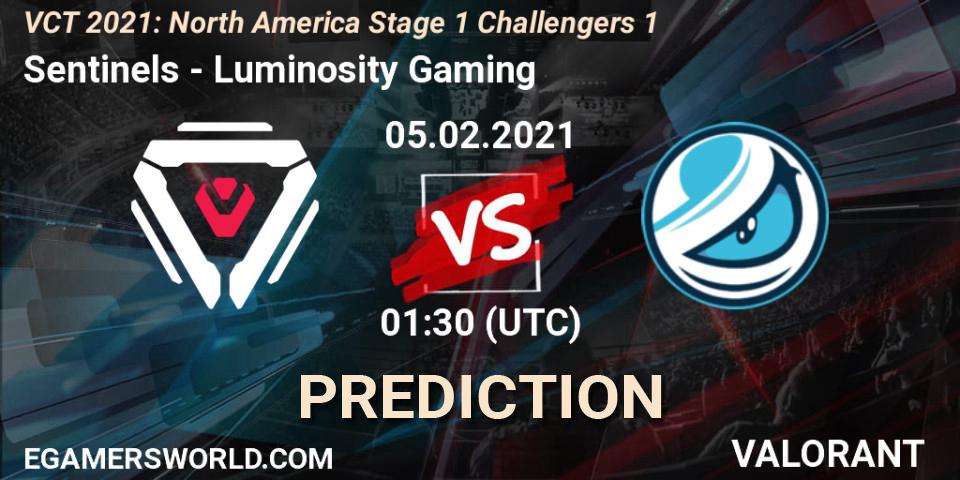 Prognoza Sentinels - Luminosity Gaming. 04.02.2021 at 22:15, VALORANT, VCT 2021: North America Stage 1 Challengers 1