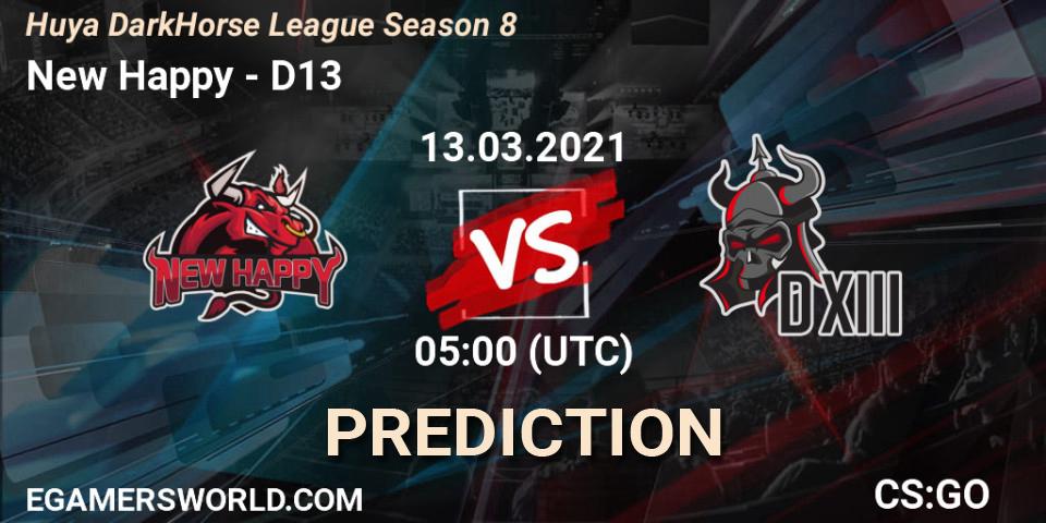 Prognoza New Happy - D13. 13.03.2021 at 05:00, Counter-Strike (CS2), Huya DarkHorse League Season 8