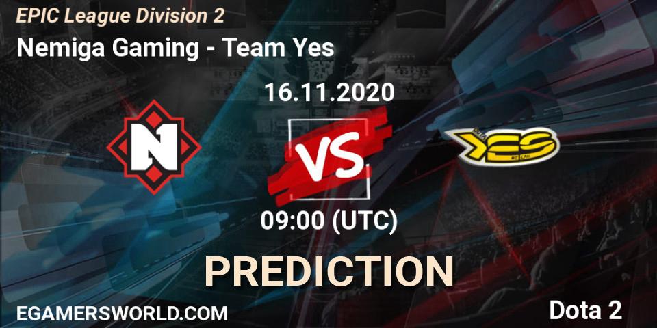 Prognoza Nemiga Gaming - Team Yes. 16.11.20, Dota 2, EPIC League Division 2
