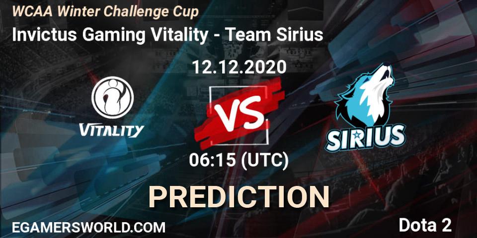 Prognoza Invictus Gaming Vitality - Team Sirius. 12.12.2020 at 06:16, Dota 2, WCAA Winter Challenge Cup