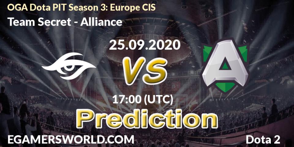 Prognoza Team Secret - Alliance. 25.09.2020 at 16:43, Dota 2, OGA Dota PIT Season 3: Europe CIS