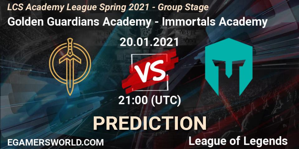 Prognoza Golden Guardians Academy - Immortals Academy. 20.01.2021 at 21:00, LoL, LCS Academy League Spring 2021 - Group Stage