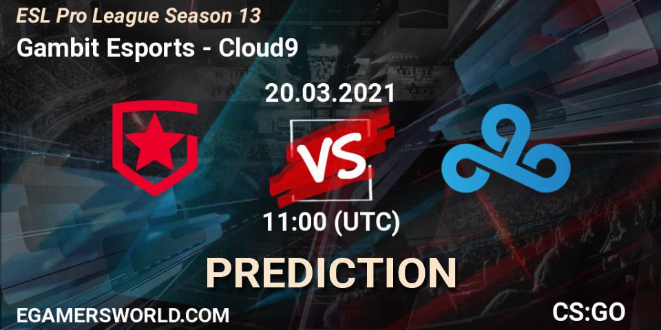 Prognoza Gambit Esports - Cloud9. 20.03.2021 at 11:00, Counter-Strike (CS2), ESL Pro League Season 13