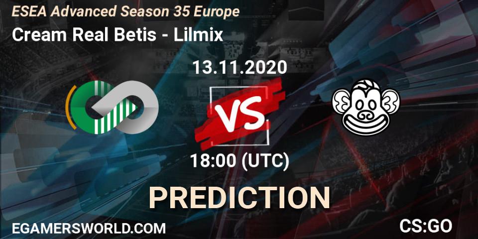 Prognoza Cream Real Betis - Lilmix. 13.11.2020 at 18:00, Counter-Strike (CS2), ESEA Advanced Season 35 Europe