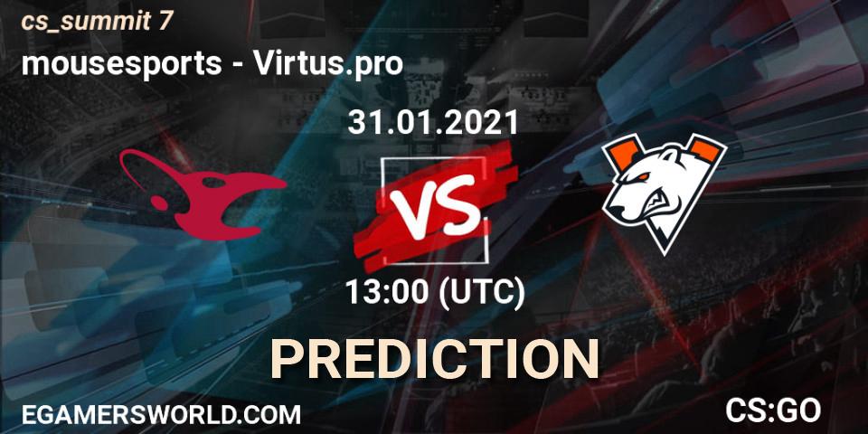 Prognoza mousesports - Virtus.pro. 31.01.21, CS2 (CS:GO), cs_summit 7