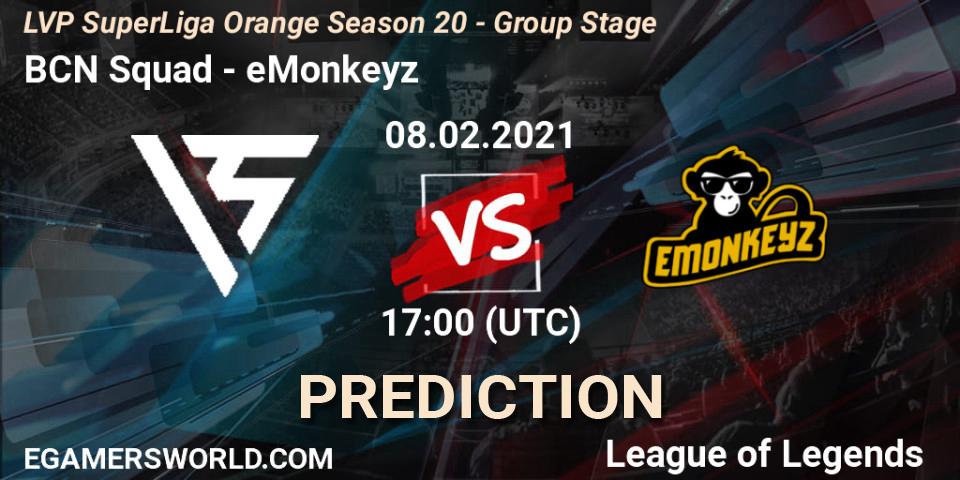 Prognoza BCN Squad - eMonkeyz. 08.02.2021 at 17:00, LoL, LVP SuperLiga Orange Season 20 - Group Stage