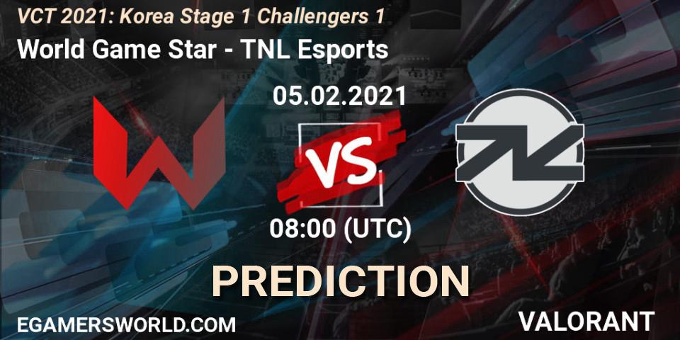 Prognoza World Game Star - TNL Esports. 05.02.2021 at 08:00, VALORANT, VCT 2021: Korea Stage 1 Challengers 1