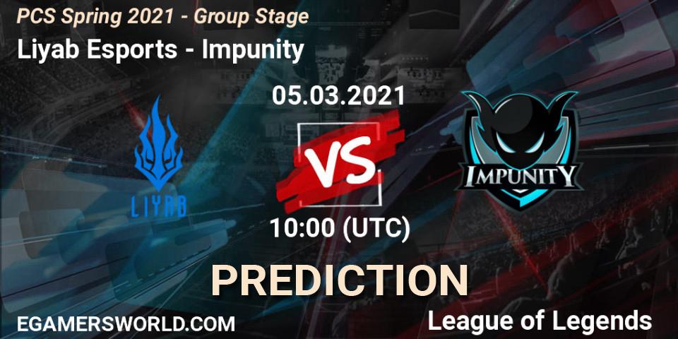 Prognoza Liyab Esports - Impunity. 05.03.2021 at 12:00, LoL, PCS Spring 2021 - Group Stage
