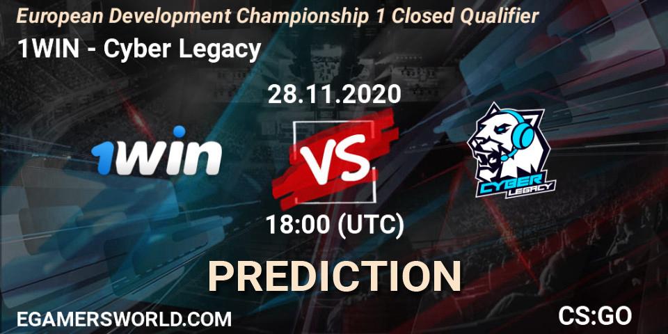 Prognoza 1WIN - Cyber Legacy. 28.11.2020 at 19:00, Counter-Strike (CS2), European Development Championship 1 Closed Qualifier
