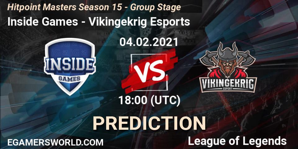 Prognoza Inside Games - Vikingekrig Esports. 04.02.2021 at 18:30, LoL, Hitpoint Masters Season 15 - Group Stage