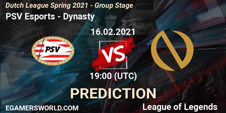 Prognoza PSV Esports - Dynasty. 16.02.2021 at 19:00, LoL, Dutch League Spring 2021 - Group Stage