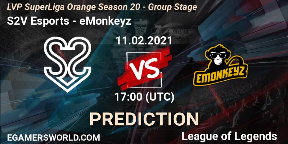 Prognoza S2V Esports - eMonkeyz. 11.02.2021 at 17:00, LoL, LVP SuperLiga Orange Season 20 - Group Stage