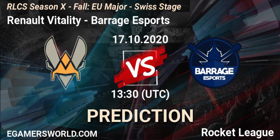 Prognoza Renault Vitality - Barrage Esports. 17.10.2020 at 13:30, Rocket League, RLCS Season X - Fall: EU Major - Swiss Stage