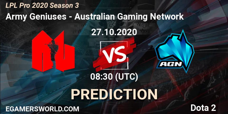 Prognoza Army Geniuses - Australian Gaming Network. 27.10.20, Dota 2, LPL Pro 2020 Season 3