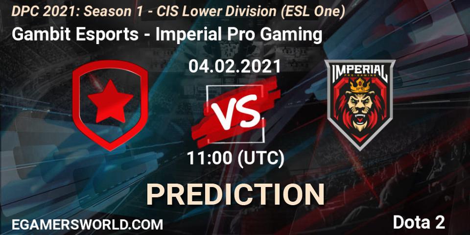 Prognoza Gambit Esports - Imperial Pro Gaming. 04.02.2021 at 10:56, Dota 2, ESL One. DPC 2021: Season 1 - CIS Lower Division