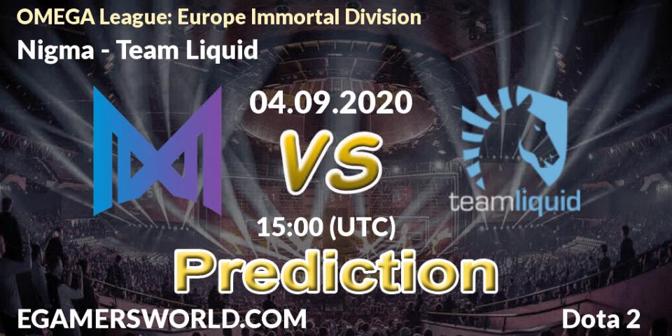 Prognoza Nigma - Team Liquid. 04.09.2020 at 15:01, Dota 2, OMEGA League: Europe Immortal Division