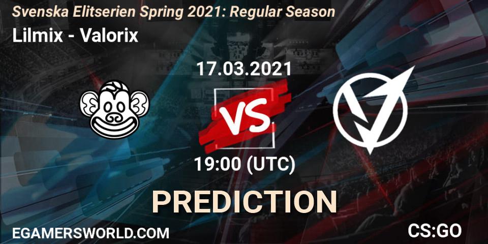 Prognoza Lilmix - Valorix. 17.03.2021 at 19:00, Counter-Strike (CS2), Svenska Elitserien Spring 2021: Regular Season