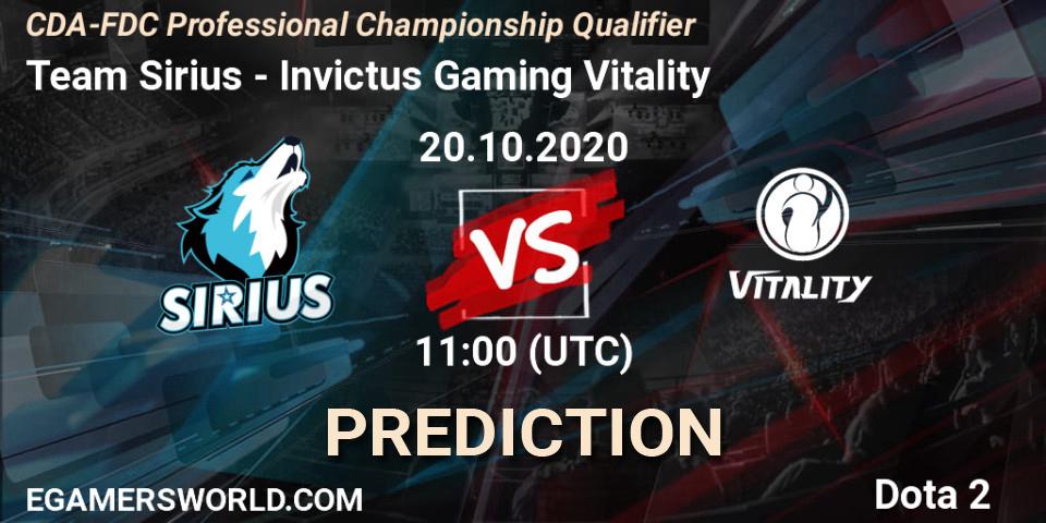 Prognoza Team Sirius - Invictus Gaming Vitality. 20.10.2020 at 11:12, Dota 2, CDA-FDC Professional Championship Qualifier